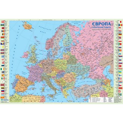 Політична карта Європи, М1:10 000 000,карта стінна,65х45 см,укр.,картон. ІПТ